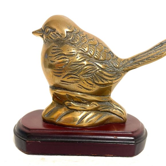 Brass Birds Elaborate Statues Bookends On Mahogany Stands - Picture 8 of 9